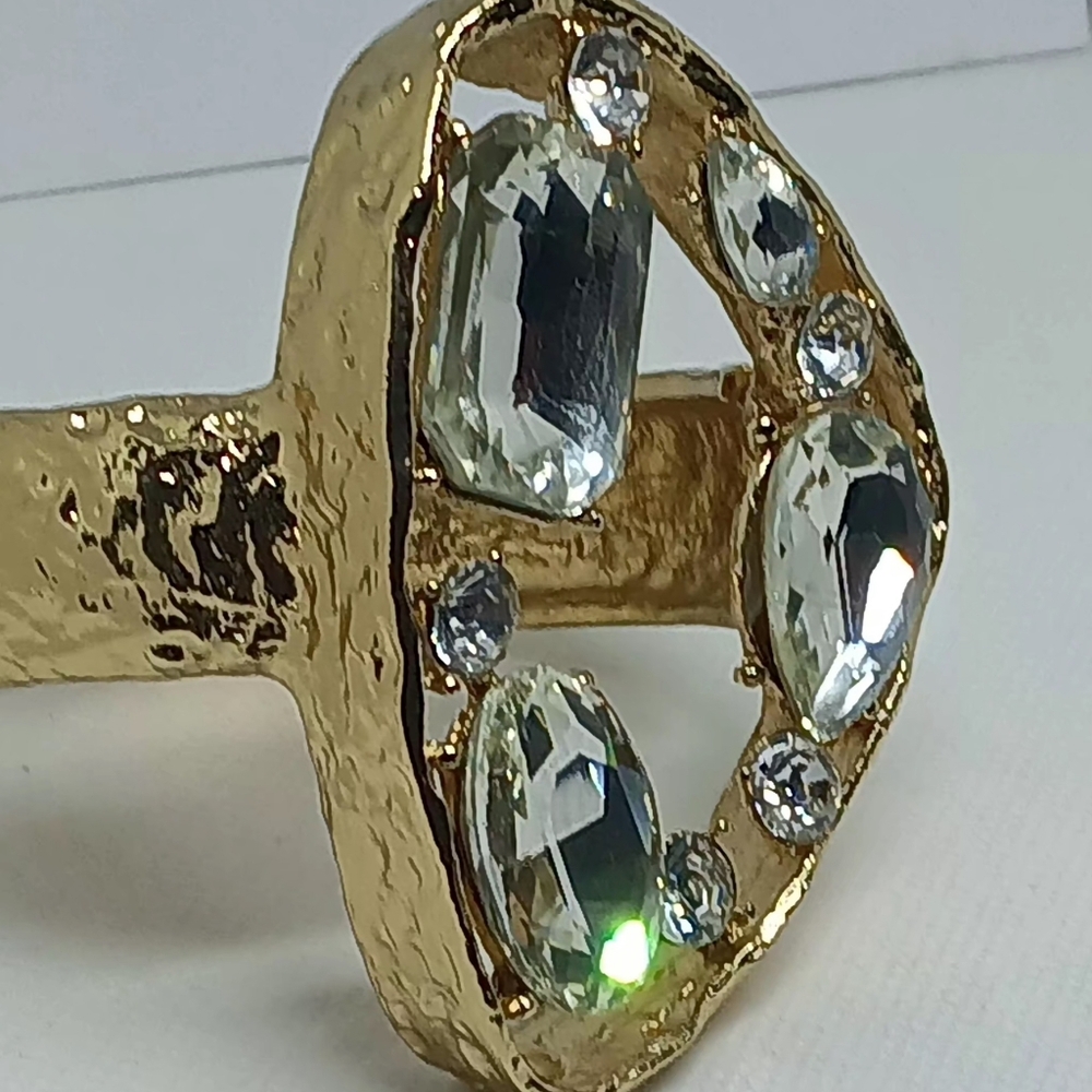 Crazy Crystal Statement Goldtone  Gemstone Clip Hinge Bracelet - Picture 2 of 12